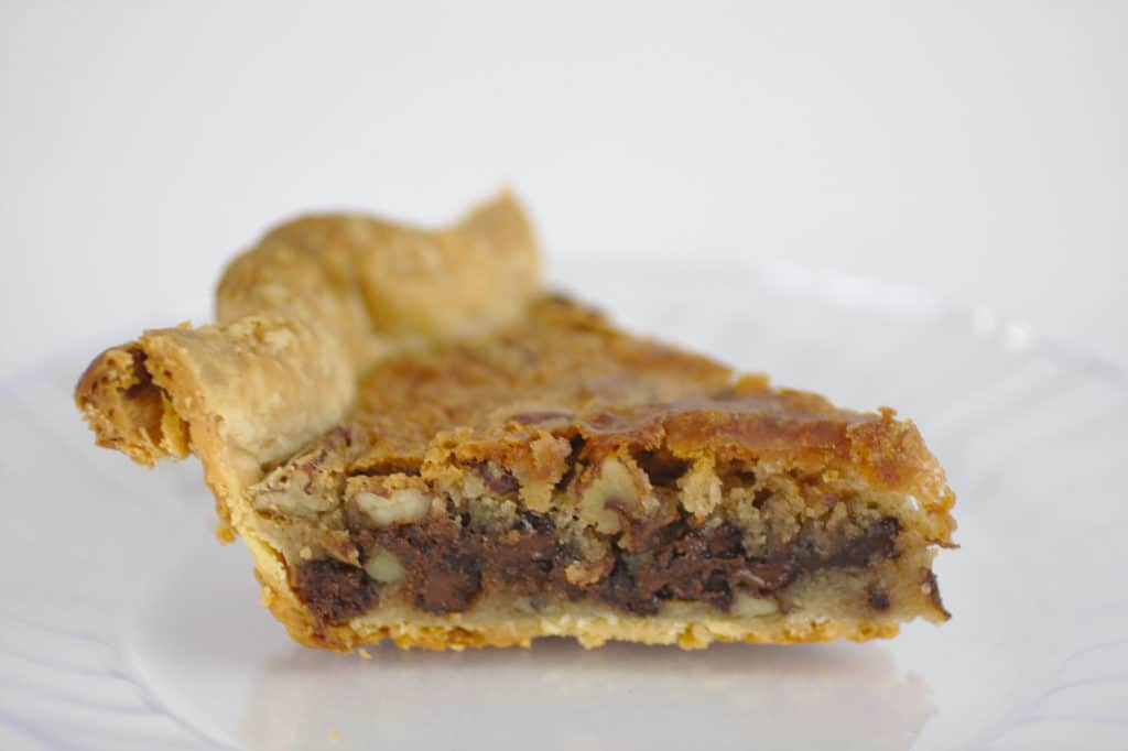 slice of chocolate pecan pie